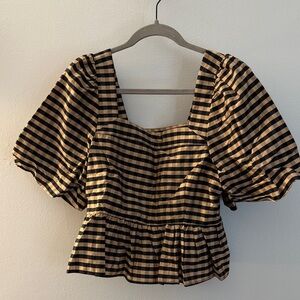 Marie Oliver Black and Tan Checkered Blouse NWOT Kaylee Top